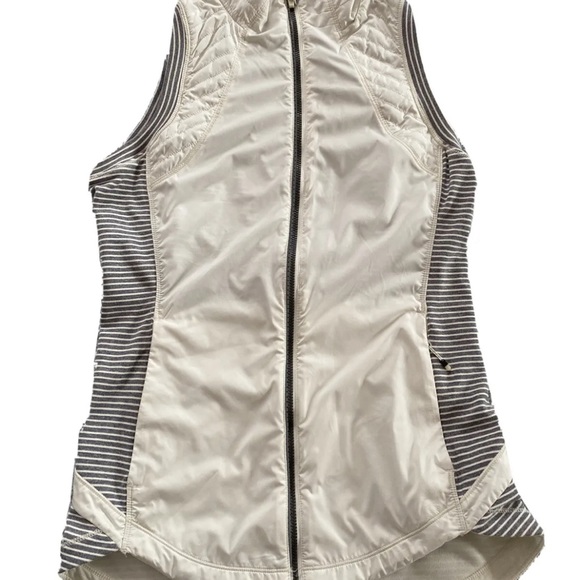 lululemon athletica Jackets & Blazers - Lululemon cream gray striped vest with 2 zipper pockets and ear phone access